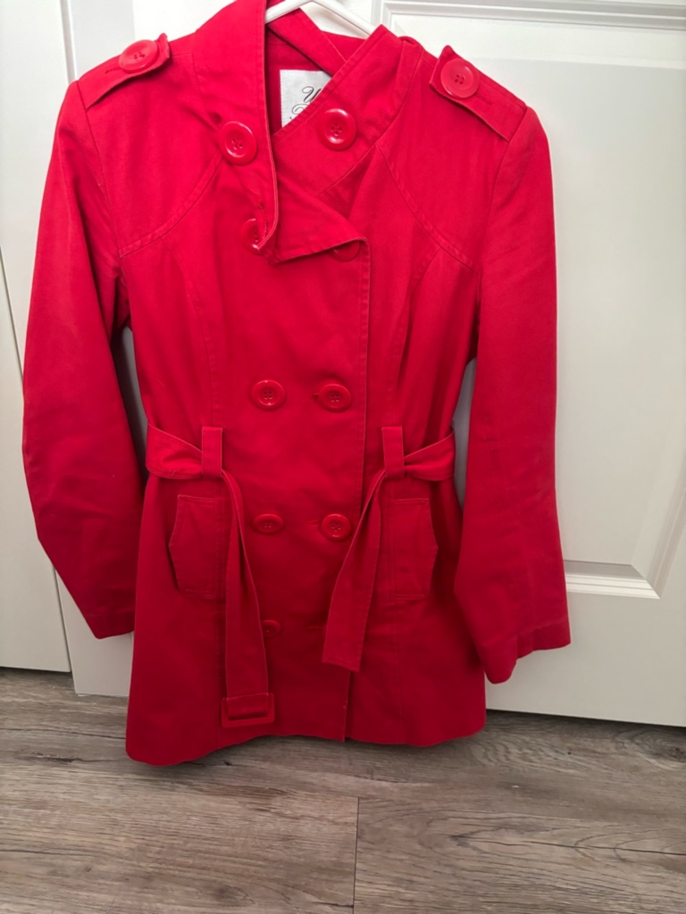 Urban Behavior Red Double-Breasted Trench Coat with Belt